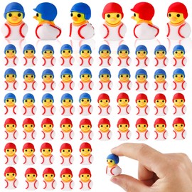 Lyreh 50pcs Miniature Baseball Ducks, PVC Funny Small Baseball Player Ducks Mini Tiny Cute Toys Decorations Practical Ornament Accessories for Micro Landscape Garden Party (Red, Blue)