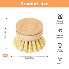 Wooden Washing Up Brush, 4Pcs Replacement Brush Heads for Eco Dish Brushes, Bamboo Dish Brushes Interchangeable Soft Bristle Refills for Washing and Cleaning