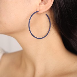 Kercisbeauty Statement Geometric Square Hoop Blue Earrings Sterling Silver Piercing Lightweight Jewelry for Women Girls, Small, Metal, No Gemstone