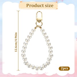 SynHHergyx 2 Pcs Pearl Keyring Lanyard Faux Pearl Keychain Straps Pearl Wristlet Key Chain Elegant Purse Lanyard for Wome Girls Purse Wallet Bag Charm