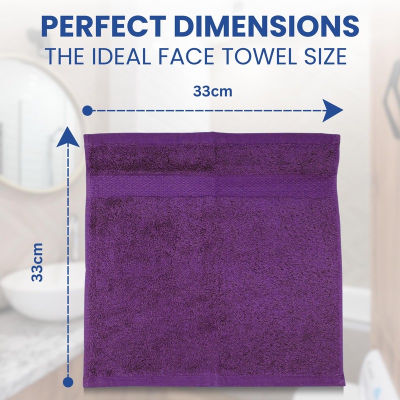 Towelogy Premium Face Cloths 100% Combed Cotton Fade Resistant 33x33cm