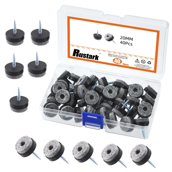 Rustark 40Pcs 20MM Black Screw-on Felt Pad Round Felt Pad
