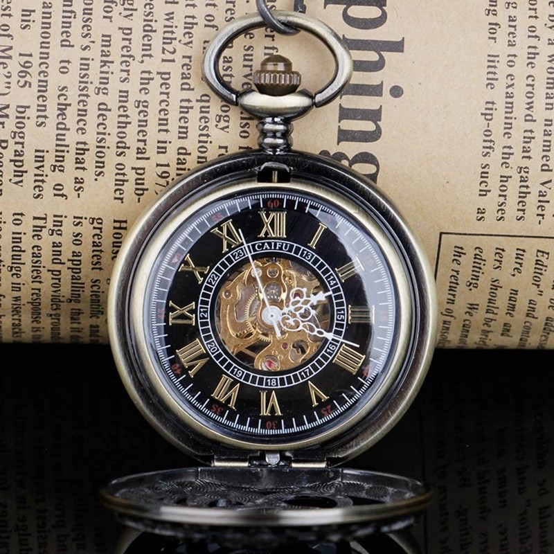 Tiong Unique Octopus Hollow Mechanical Pocket Watches with Chain Men's