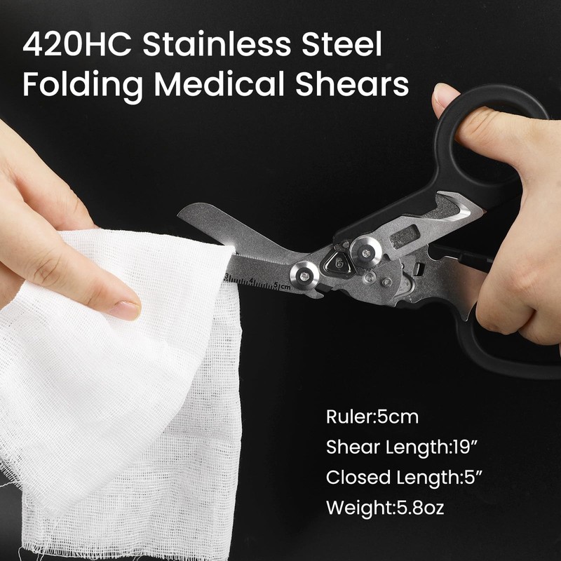 6in1 Trauma Shears, Stainless Steel Pocket Scissors Glass Breaker Emergency