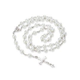 Rosary Necklace for Women Rosary Beads Catholic Necklace Cross Necklace Baptism Gifts for Women Virgin Mary Rosary Bead Pearl Necklace First Communion Gifts for Women