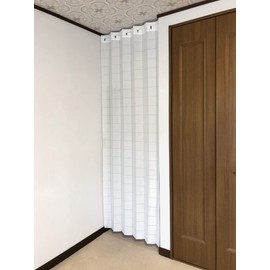 Accordion Curtain, Solid, White, Room Divider, Noren, Long Partition, Blindfold, Heat Shield, Cold Protection, Adjustable Length, 98.4 inches (250 cm), C121