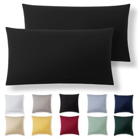 Alreya Cushion Cover 40 x 70 cm (Set of 2) – Black – 100% Jersey Cotton – Cushion Cover for Cushions 40 x 70 cm, Jersey Pillowcases, Super Soft Cushion Covers 40 x 70 cm with Zip