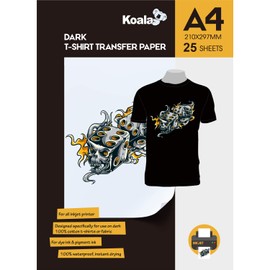 KOALA Premium Inkjet Iron On T Shirt Transfer Paper for Black and Dark Fabrics x 25 Sheets, A4. Vivid, Long-Lasting Images. Easy to Use
