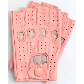 Riparo Women's Fingerless Half Finger Driving Motorcycle Unlined Leather Gloves (8, Pink)