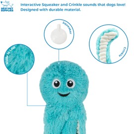 Best Pet Supplies OctoMutant Crinkle Plush Dog Toys for Interactive Play, Puppy and Senior Indoor Play, Colorful Octopus Toy Shape, Soft Head Stuffing, Cute and Cuddly - Turquoise
