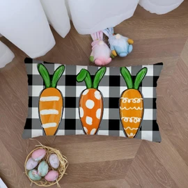 Ogiselestyle Easter Carrot Buffalo Plaid Throw Pillow Cover, 12 x 20 Inch Easter Cushion Case Decoration for Sofa Couch