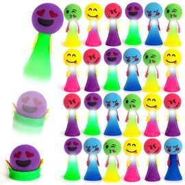 ArtCreativity Light-Up Jumping Popper Toys for Kids – 24 PCS LED Spring Launchers with Flashing Lights, Emoticon Faces, Jump Up to 4 Feet, Party Favors, Goodie Bag Fillers for Boys & Girls