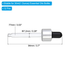 PATIKIL Glass Eye Dropper Caps, 12 Pcs Anodized Aluminum Glass Dropper Closure Top for 30ml(1oz) Essential Oils Bottle, Perfume, Lab Experiments, Silver Tone