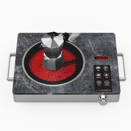 Gveyajo 1800W Single Burner Electric Cooktop, Portable Infrared Ceramic Hot Plate with Marble Glass, Touch & Knob Control, Plug-in Stove for All Flat Cookware