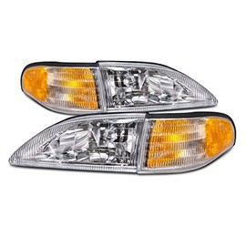 HEADLIGHTSDEPOT Chrome Housing Halogen Left and Right 4 Piece Headlight Set Compatible with Tiffin Allegro Bus (Diesel) 1998-2000