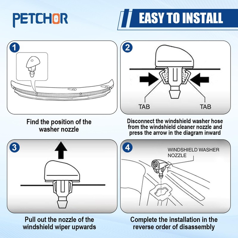 PETCHOR 4805742AC Wiper Washer Sprayer Nozzle Fits for 2009-2024 Dodge
