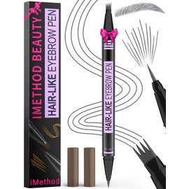 iMethod Eyebrow Pen - Eyebrow Pencil Magic 2-in-1 Eye Brow Pencils for Women with 4-Fork-Tip and Precise Brush-Tip Create Natural Hair-Like Brows, Last All Day, Microblading Eyebrow Pen, Grey