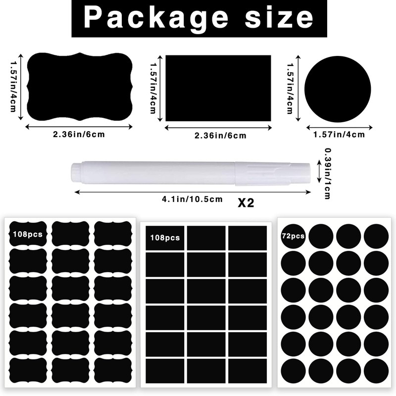 290 pcs Chalkboard Labels,Removable Blackboard Label Stickers,3 Assorted Shapes,with 2
