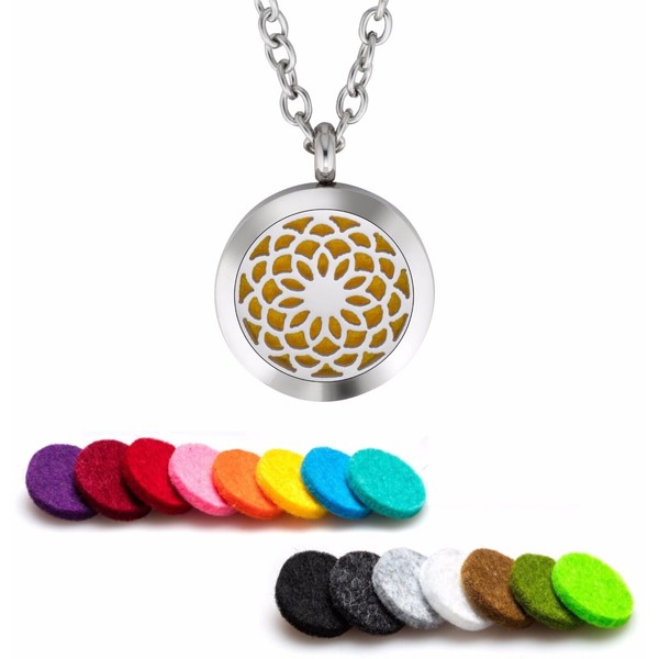 Essential Oil Diffuser Necklace Pendant Stainless Steel Aromatherapy Sunflower