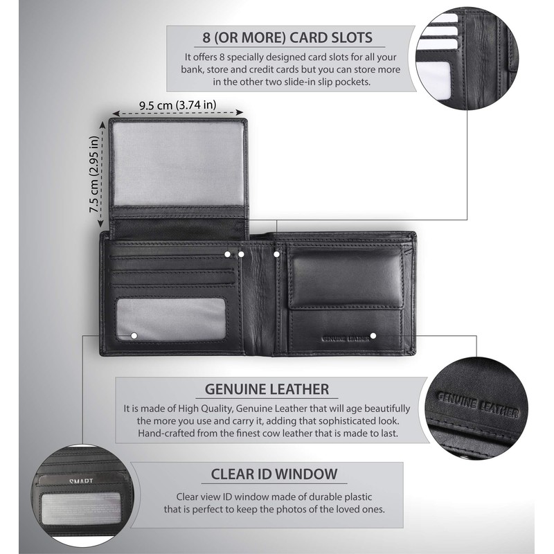 KORUMA Mens Premium Genuine Leather Bifold Wallet Smart Credit Card