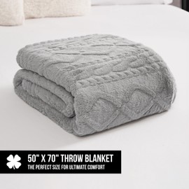 Lucky Brand Embossed Cable Rabbit Faux Fur Throw Blanket - Grey - 50"X70" - Plush & Soft