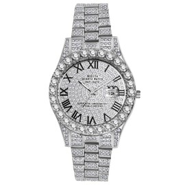 OIDEA Men's Rhinestone Diamond Watch: Luxury Roman Numeral Quartz Analog Watches for Men Waterproof Date Wrist Watch Business Casual Dress Watch Iced Out Watch Silver