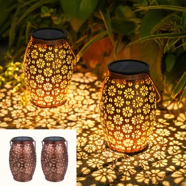 Solar Lantern for Outdoor Use, Pack of 2, Bonsery Solar Lights for Outdoor Hanging, IP65 Waterproof, Vintage Metal Solar Light, Hanging and Standing for Outdoor Garden Decoration, Porch, Table,