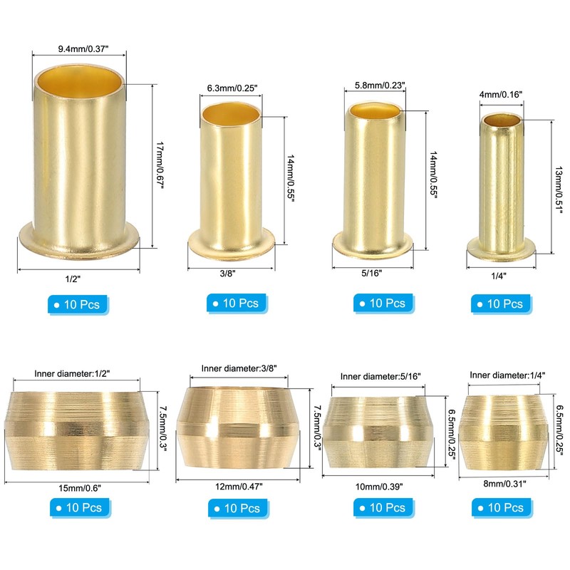 PATIKIL 120 Pcs Brass Compression Fittings Assortment Kit, 1/4" 5/16"