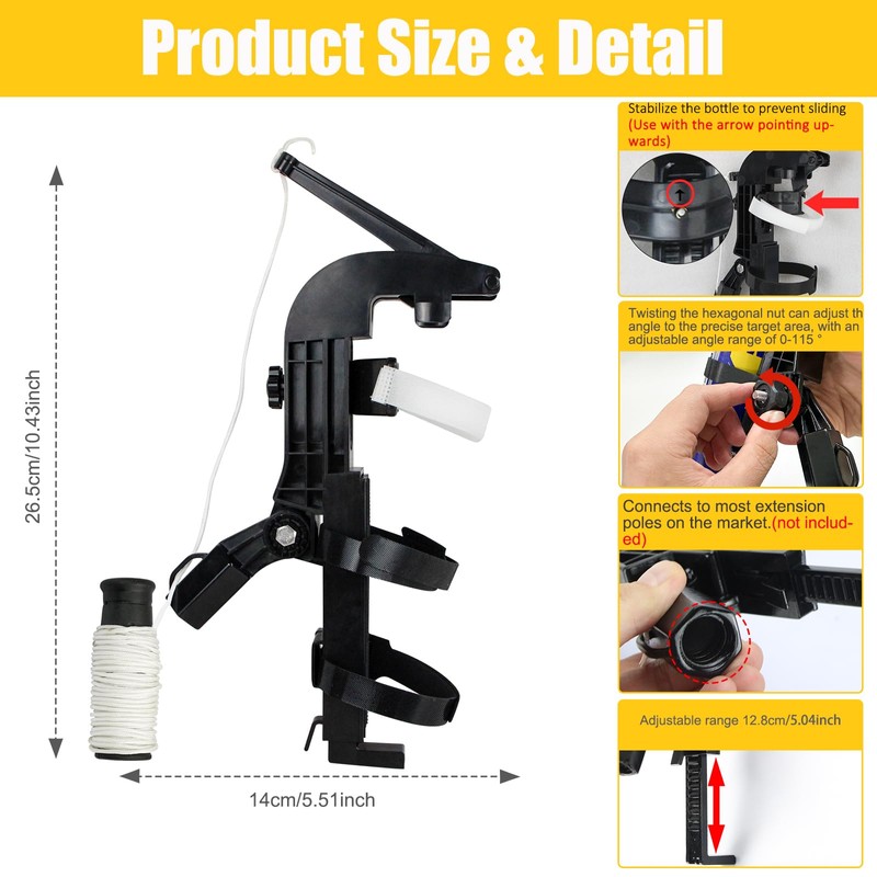 Spray Can Extension Pole Adaptor with Adjustable Bottom Bracket, Wasp
