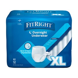 FitRight FitRight Overnight Unisex Extra Large Underwear, (56-68 in Waist) 48 Count (4 Bags of 12), Maximum All Night Disposable Incontinence Protection, Pull-On Absorbent Underwear for Men and Women
