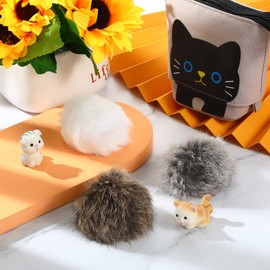 LEIFIDE 12 Pieces Real Rabbit Fur Pom Pom Kitty Cat Toy Fluffy Cat Balls Soft Fuzzy Balls for Kitty Pets Kitten Chase Quiet Play, 3 Inches in Diameter(Gray, Coffee, White)