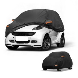 Partuto Car Cover Waterproof All Weather Sun Rain Protection Full Exterior Cover for Smart Fortwo Black with Left Side Zippers