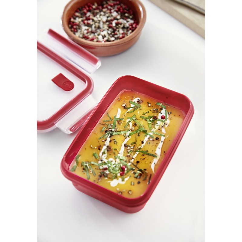 Tefal Master Seal Micro Rectangle Food Storage, Red/Clear, 1.2 Litre