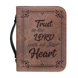 Talayituse Bible Covers for Women Men PU Leather Bible Case Bible Bag Tote Book Carrying Case Christian Bible Accessories, Brown Trust in the Lord, X-Large