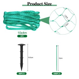 Coolty Green Garden 4X10M Netting Bird Netting Pond Netting for Protecting Fruit Tree Vegetable Pond with 100pcs Ground Spikes and 100pcs Ties