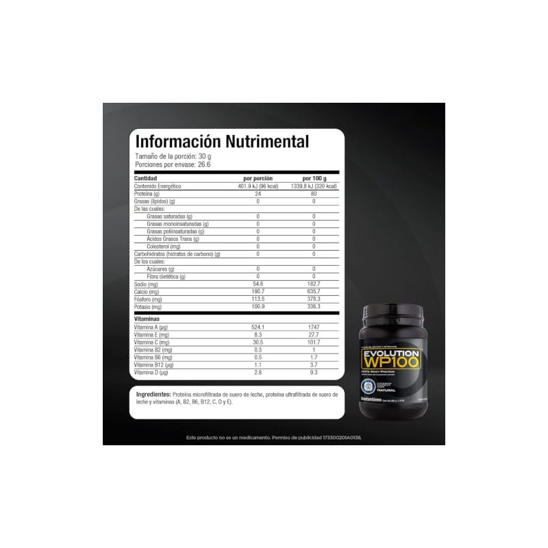 Evolution Wp100 Proteína Aislada Suero Sabor 800g Polvo Carbs