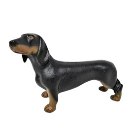 Rustic Solid Cast Iron 9 inch x 6.5 inch Black and Tan Weiner Weenie Dog Dachshund Doxie Statue Figurine Decor