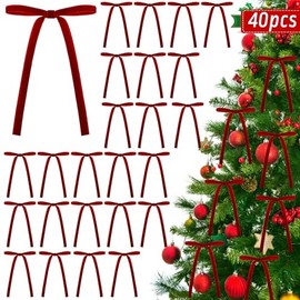 Natonhi - 40 lazos de terciopelo borgoa para rbol de Navidad, adornos clsico prefabricados de 5 x 7 pulgadas con ancho de 38 pulgadas, perfectos para 