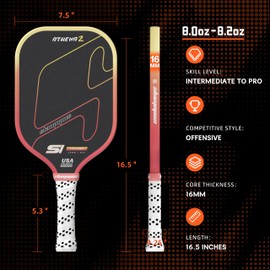 SLP Athena2 Pro Pickleball Paddle| T700 Carbon Fiber Pickleball Paddles with 16mm Polymer Honeycomb Core & Overgrips| Premium Pickle Ball Racket Enhanced Control & Spin & Power| USAPA Approved