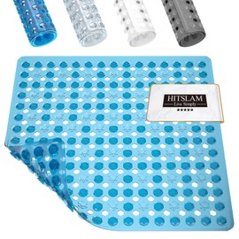 HITSLAM Non-Slip Shower Mat, Non-Slip Mat for Shower, 53 x 53 cm, Bath Mat with Suction Cups, 100% BPA-Free, Square Non-Slip Mat, Shower Mould Resistant & Machine Washable, Blue
