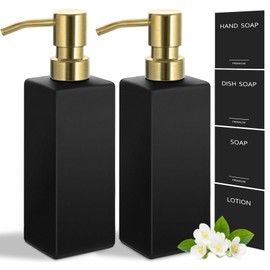 GMISUN Gold Soap Dispenser, Black Soap Dispenser Bathroom with Stainless Steel Pump, Hand and Dish Soap Dispensers Set for Kitchen, 12 fl oz/350ml Glass Liquid Refillable Lotion Dispenser Bottle