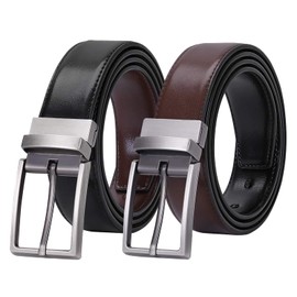 JASGOOD Men’s Leather Reversible Belt Black Brown Reverse Dress Belt Rotated Buckle Adjustable Trim to Fit 1.37 Wide,Suit for Waist Size 43-46 Inches,B-Black/Coffee