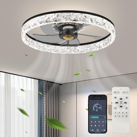 Fszdorj 20'' Ceiling Fan with Light, Upgraded Low Profile Fan, Flush Mount Ceiling Fan, 6 Speeds, Dimmable LED, App & Remote Control, Quiet DC Motor, for Bedroom, Living Room, F098 Black