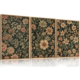 HPINUB Retro Floral Framed Canvas Wall Art Set,Vintage Botanical Flowers Wall Decor,Boho Neutral Blossoming Flower Artwork,Wilderness Wildflower Art Prints for Living Room,Bedroom,Office-16 x24 x3