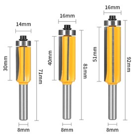 Bestgle 3pcs 8mm Shank 4 Flutes Flush Trim Router Bit with Top Bearing for Woodworking Milling Cutter Tool