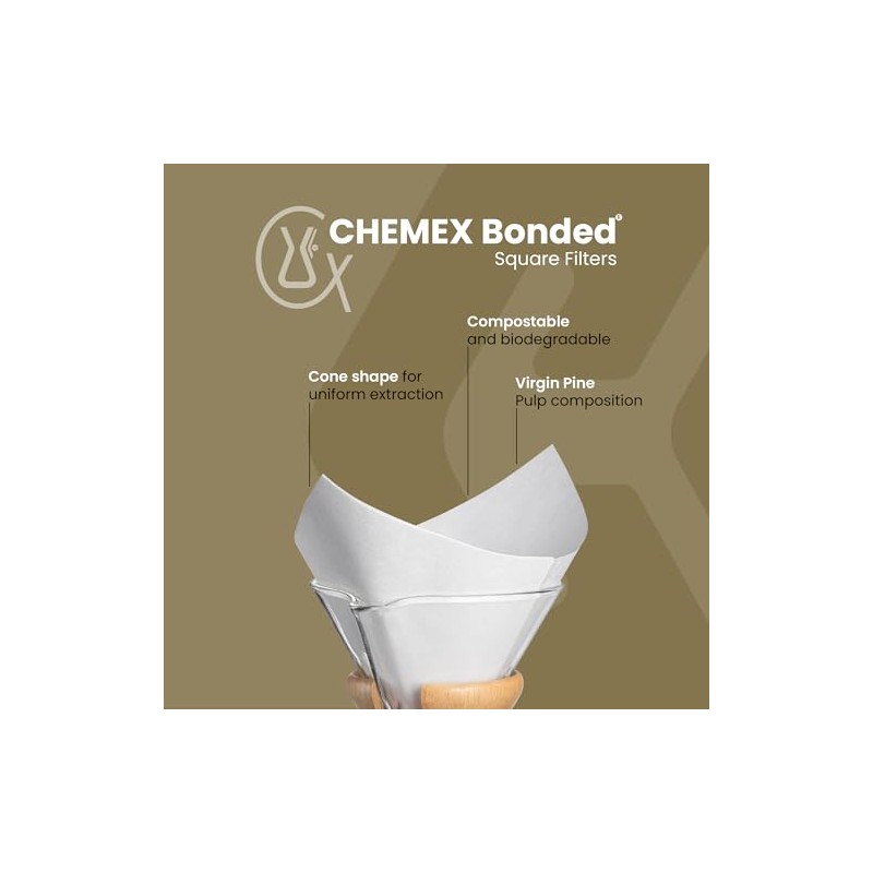Chemex Filtros de café, 100 unidades, bond, Cuadrado, Transparente, 1