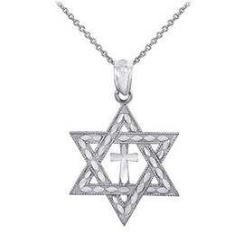 925 Sterling Silver Jewish Charm Star of David Cross Pendant Necklace, 20"