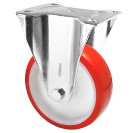 WAGNER Soft fixed castor, diameter 100 mm, height 125 mm, galvanised steel, red/white, mounting plate 85 x 105 mm, load capacity 75 kg, 04880001