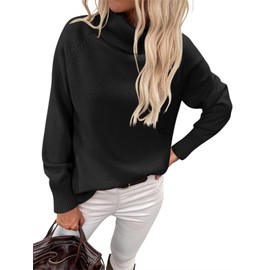 HEHULL Women's Turtleneck Sweater Chunky Long Sleeve Knitted Pullover High Low Hem Trendy 2024 Fall Winter Basic Jumper Top Black