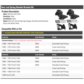 Rear Leaf Spring Shackle and Bracket Kit - with Hardware - Compatible with 1980-1997 Ford F-350